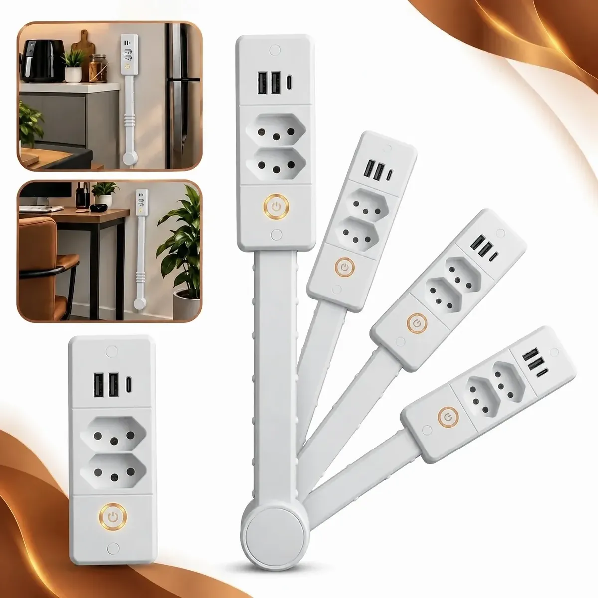 Extensor de Tomada Retrátil 45 a 69 cm — Kit 2