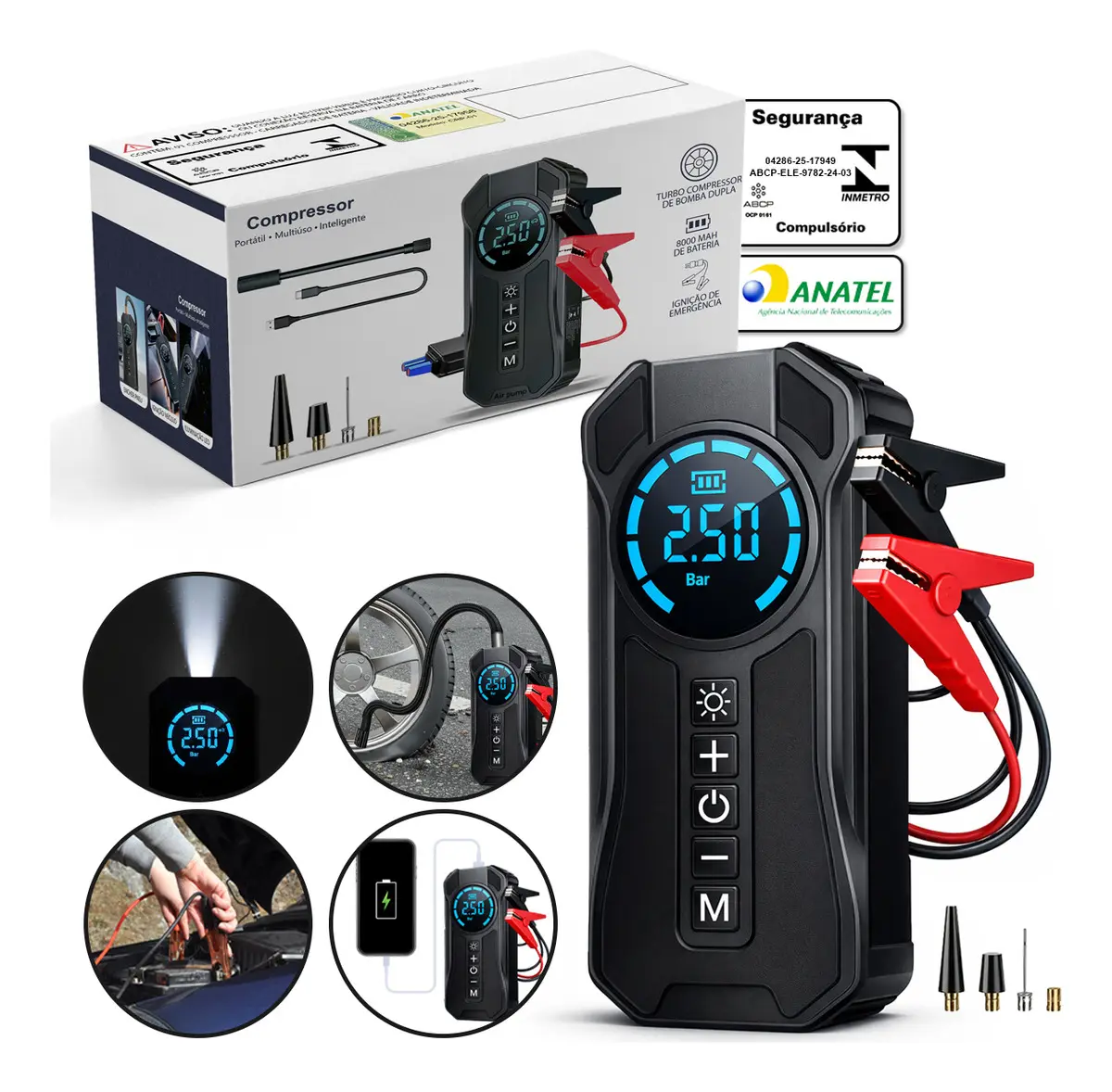 Auxiliar de Partida + Compressor 150 PSI 4 em 1